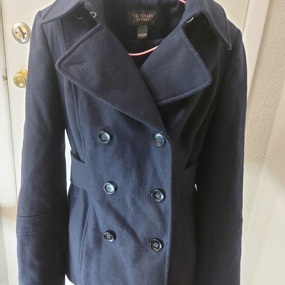 Victoria Secret Navy Six Button Double Breast Trench Coat  Academia Cozy Preppy - Picture 4 of 10